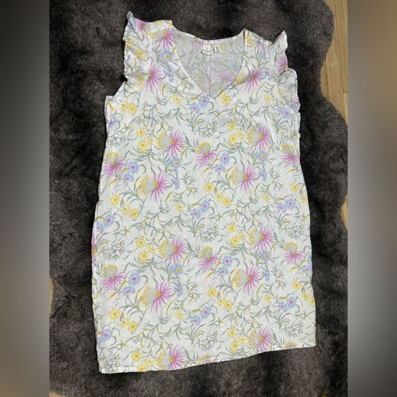 Joie Women 1X Linen Floral Pastel cap Flutter Sleeve Shift Dress - Picture 7 of 8